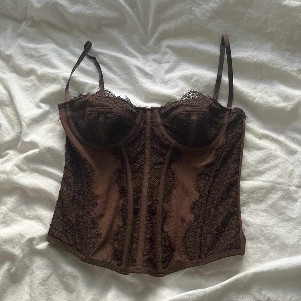 urban outfitters out from under modern love corset in cocoa brown